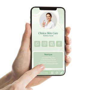 Cartão de Visita Digital para esteticista facial, Limpeza de Pele, Peeling e hidratação