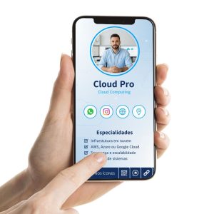 Cartão de Visita Digital para especialista em cloud computing, Cartão Interativo para profissionais de Tecnologia em Nuvem